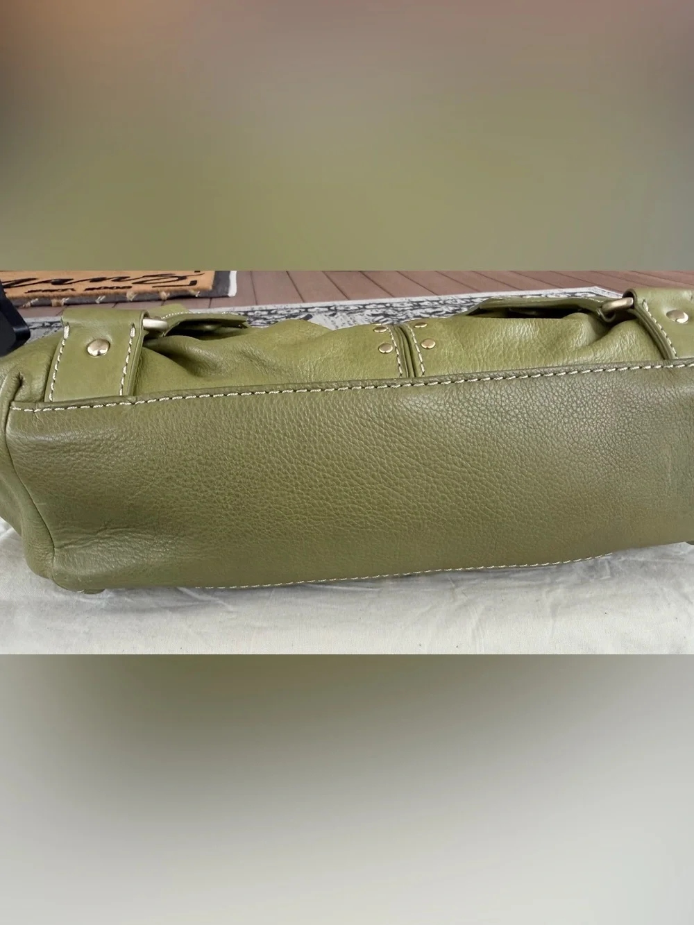 Michael Kors Olive Green Leather Studded Hobo Shoulder Bag